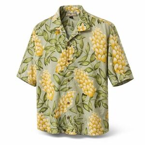 Tommy Bahama Silk Aloha Hawaiian Tropical Men's Lg Yellow & Green Floral Shirt